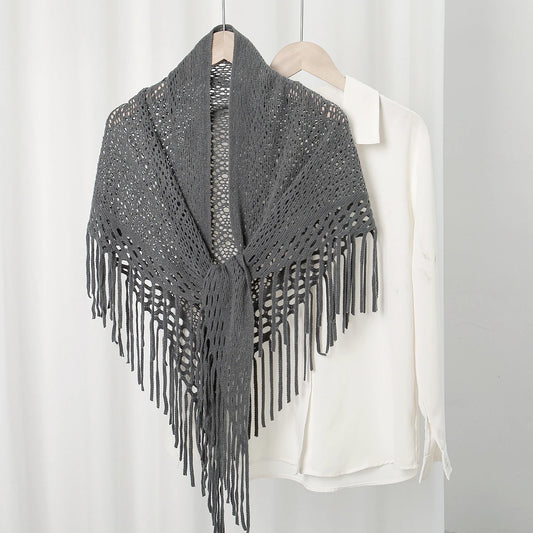 Knit Hollow Out Fake Collar Warm Tassel Shawl Scarf Fashion Pullover Lightweight Solid Knitted Large Scarfs Women Muffler Wrap