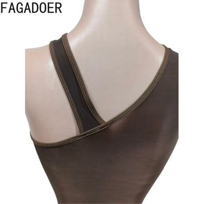 FAGADOER Sexy Asymmetric One Shoulder Bodycon Rompers Women's Summer Fashion Solid Color Jumpsuits Night Party Club Playsuits