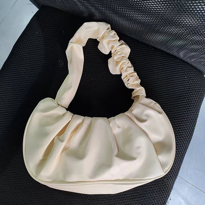 Fashion Pleated Handlebags for Women PU Cloud Bags Leisure Armpit Bag Shopping Shoulder Bags Dumpling Handbag Female Hand Bags