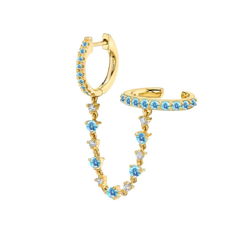 925 Sterling Silver Needle Light Blue Zircon Stud Earrings for Women Fashion Blue Enamel Pendant Earrings Luxury Jewelry Gifts