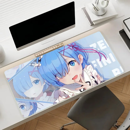 Anime R-Re Zero Rem Mouse Pad Large Non-Slip Waterproof Mat Stitched Edge Keyboard Pad for Gaming Daily Office