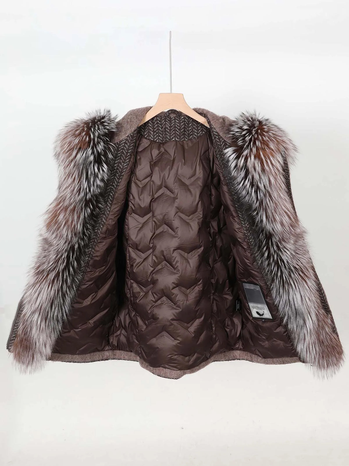 Maomaokong high-end Wool fabric Luxury Women's Big Fox Fur Collar Puffer Jacket Natural Fur down Coat Winter Thickened Warm