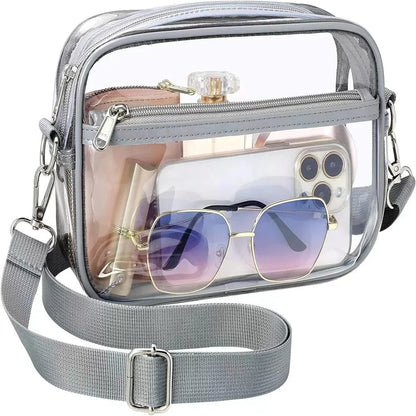 Ladies Jelly Square Shoulder Messenger Bag Transparent PVC Crossbody Bag Waterproof Cosmetic Bag Female Travel Phone Purse