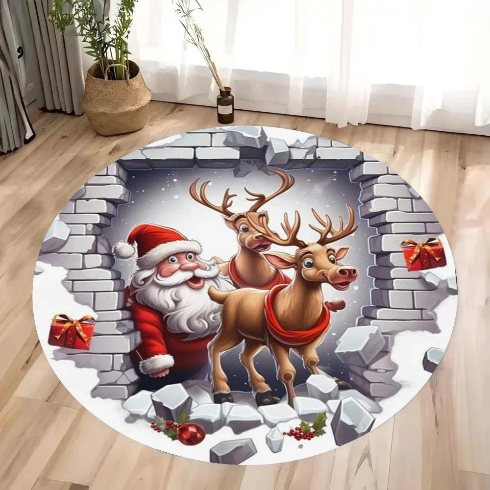 Christmas Decoration Anti Slip Carpet Santa Claus Pattern Circular Carpet Christmas Decoration Anti Slip Carpet Home Decoration