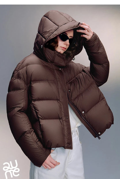 TOYOUTH Women Down Jackets 2025 Winter New Ultra-soft Cicada Wing Puff Hooded 90% Down High Loft Bread Coat