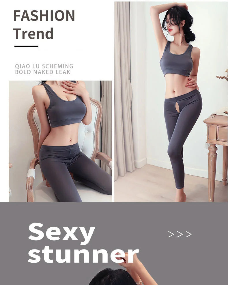Erotic lingerie Open range sports pants seductive and flirtatious wearing yoga pants externally underwear women Clothing sets