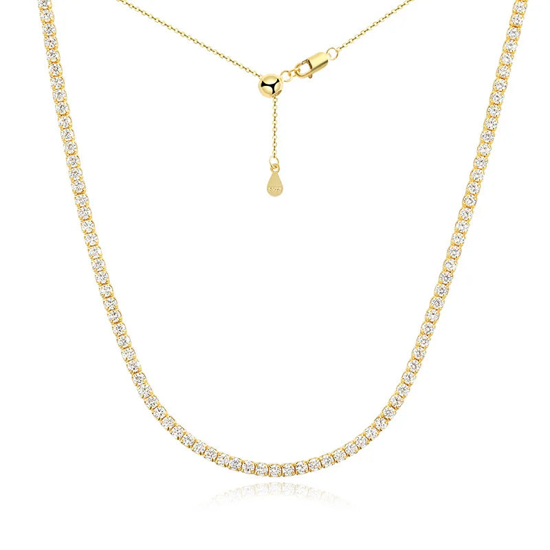 2mm D Color Moissanite Tennis Choker Necklace For Women S925 Silver 18K Gold Plated Adjustable Necklaces Chain Wedding Jewelry