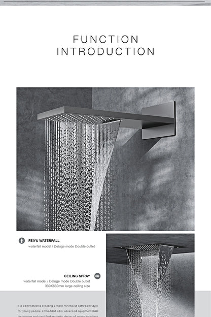 Luxury Black Brass Shower System Wall-Mounted LED Digital Display Design Cold & Hot Dual-Control 4-Function Ceiling Shower Tap