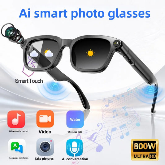 Smart AI Glasses 8MP HD 4K Shooting Camera Photo Video Voice Call Translation Waterproof Bluetooth AI Motorcycle Glasses