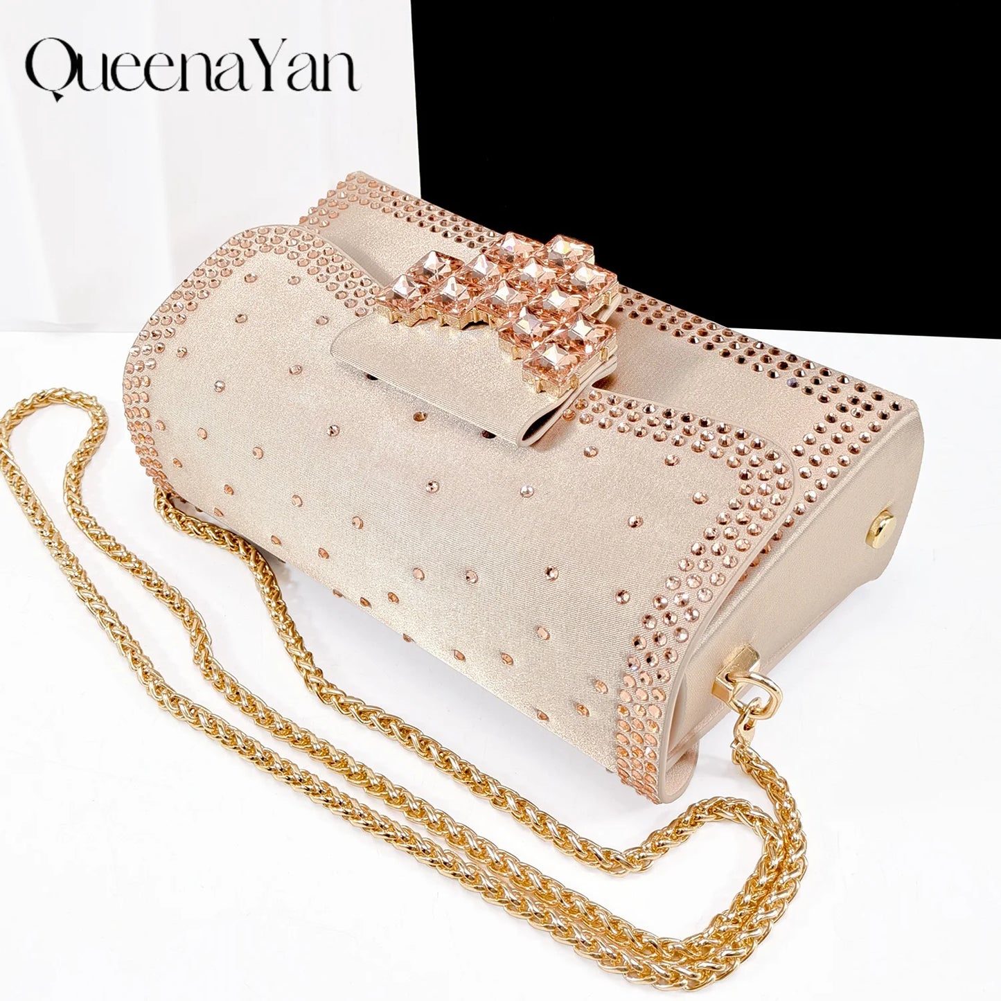 QueenaYan Elegant Navy Blue Handbag and Medium Heel Shoes Set with Beautiful Handmade Metal Decoration for Weddings and Parties