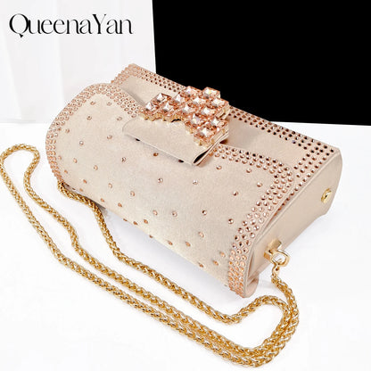 QueenaYan Elegant Navy Blue Handbag and Medium Heel Shoes Set with Beautiful Handmade Metal Decoration for Weddings and Parties