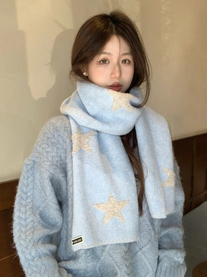 Women's Scarves Korean Star Sweet Kawaii Thickened Warm High Quality Shawl For Girl Versatile Cute Preppy Style Scarf Winter