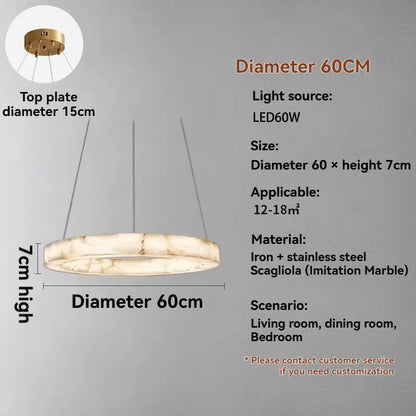 Round Faux Marble Chandelier Lights for Living Room Dining Room Resin Marble-effect Hanging Pendant Lamp Ring for High Ceiling