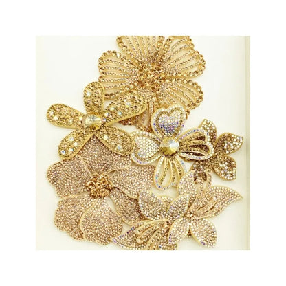 6Pcs Champagne Rhinestone Flower Appliques DIY Hand Sew On Crystal Floral Patches Decorations For Clothing Shoes Hats Bags Garme
