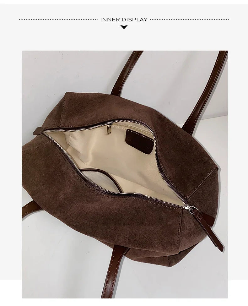 New Women's Natural Suede Leather long handle Shoulder Bag Luxury Designe Genuine Suede Leather Handbags Shopping Underarm Bag