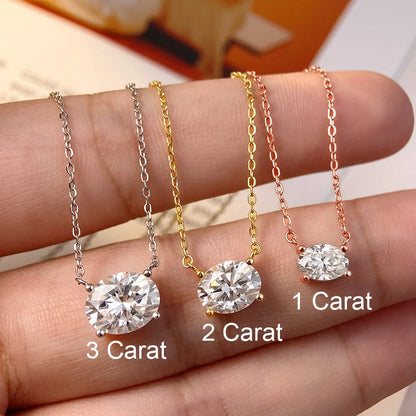 COSYA 1/2/3CT Oval Cut Moissanite Necklace For Women S925 Silver Plated 18K Gold East West Solitaire Diamond Chain Fine Jewelry