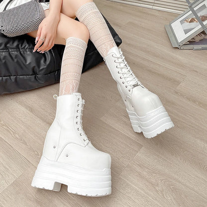20 CM Women Platform Boots Casual Outdoor Shoes Chunky Simple Design Ankle Boots Cool Nightclub Party Cosplay Shoes