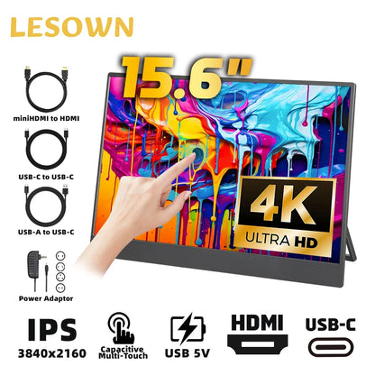 LESOWN 15.6 inch 4K Touchscreen Portable Monitor 1080P IPS USB-C HDMI Gaming Extended Display for Second Screen PS4/ 5 Switch