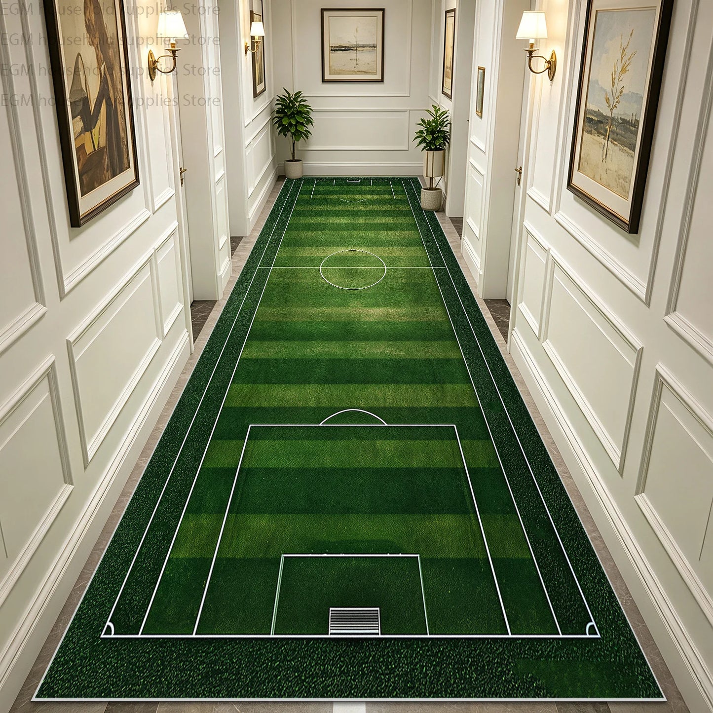 Green Football Field Long Runner Amusing Carpet Sport Hallway Entrance Game Rug Lint Free Washable Non-slip Entryway Floor Mats