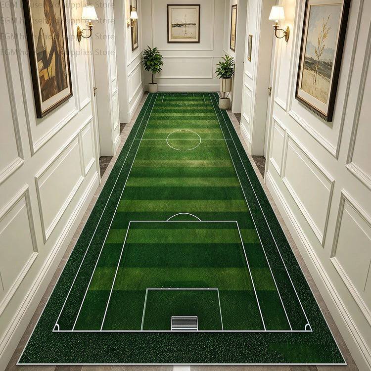 Green Football Field Long Runner Amusing Carpet Sport Hallway Entrance Game Rug Lint Free Washable Non-slip Entryway Floor Mats