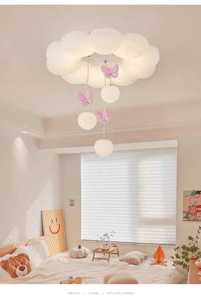Children's Room Princess Room Cloud Ceiling Lights Pink Bow Bubble Ball Lamp LED Cream Style Romantic Girl Bedroom Ceiling Lamps