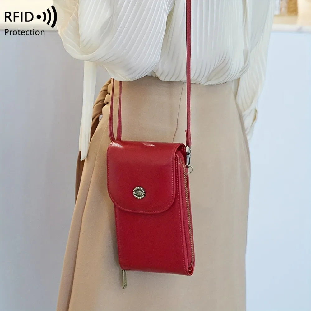 RFID Blocking Crossbody Phone Wallet Soft Leather Wallets Vintage Cell Phone Purse Versatile Female Shoulder Bags Women Handbag