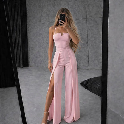 Commute Sling Jumpsuits Women Square Neck High Waist Split Solid Jumpsuit Female 2026 Summer New Fashion Soft Streetwears Lady
