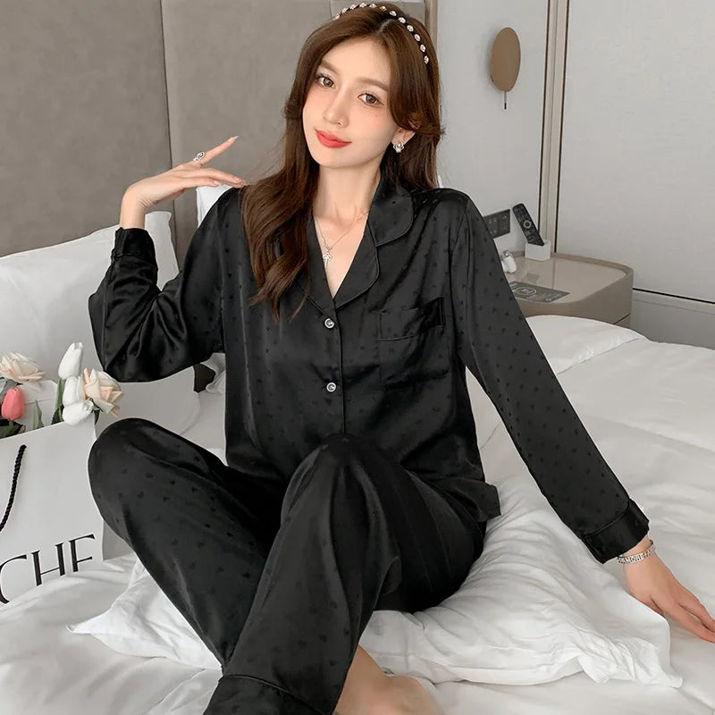 Women's New Arrival Silk-Feel Ice-Silk Lightweight Long-Sleeve Pajama Set Two-Piece Comfortable Homewear Suit