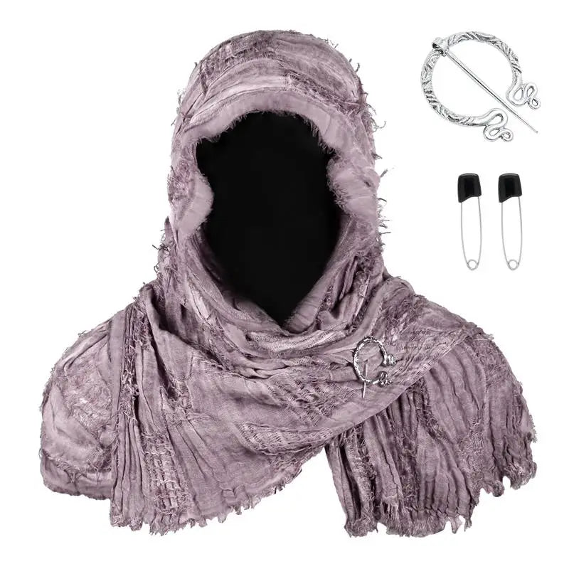 Techwear Style Ripped Tassel Punk Vintage Scarf Man Woman Medieval Knight Cape Cloak Halloween Cosplay Shawl Costume