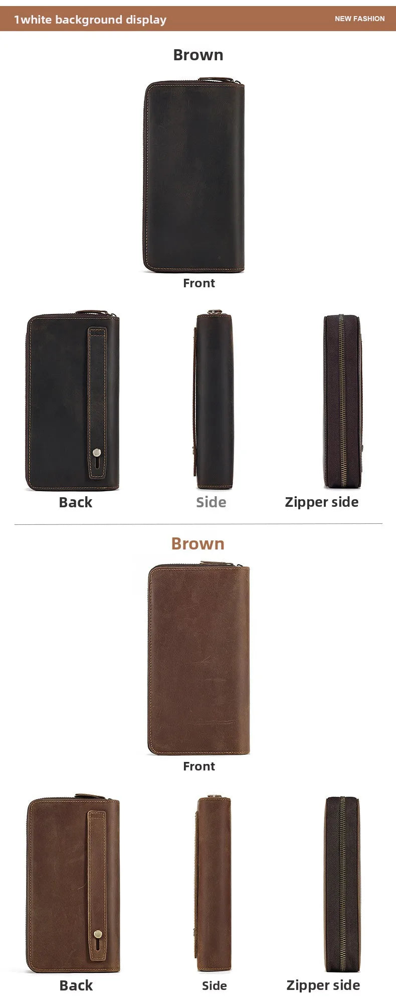 Men's Clutches Long Handbag Business Vintage Cow Leather Man Long Wallet For Men And Woman Oil Wax Zipper Bag Purse