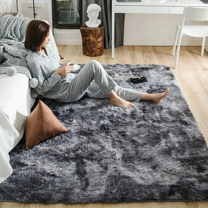 VIKAMA 1PC Silk Wool Rugs Children's Room Living Room Bedroom Tie-Dye Non-Slip Washable Machine Washable Carpet Mats