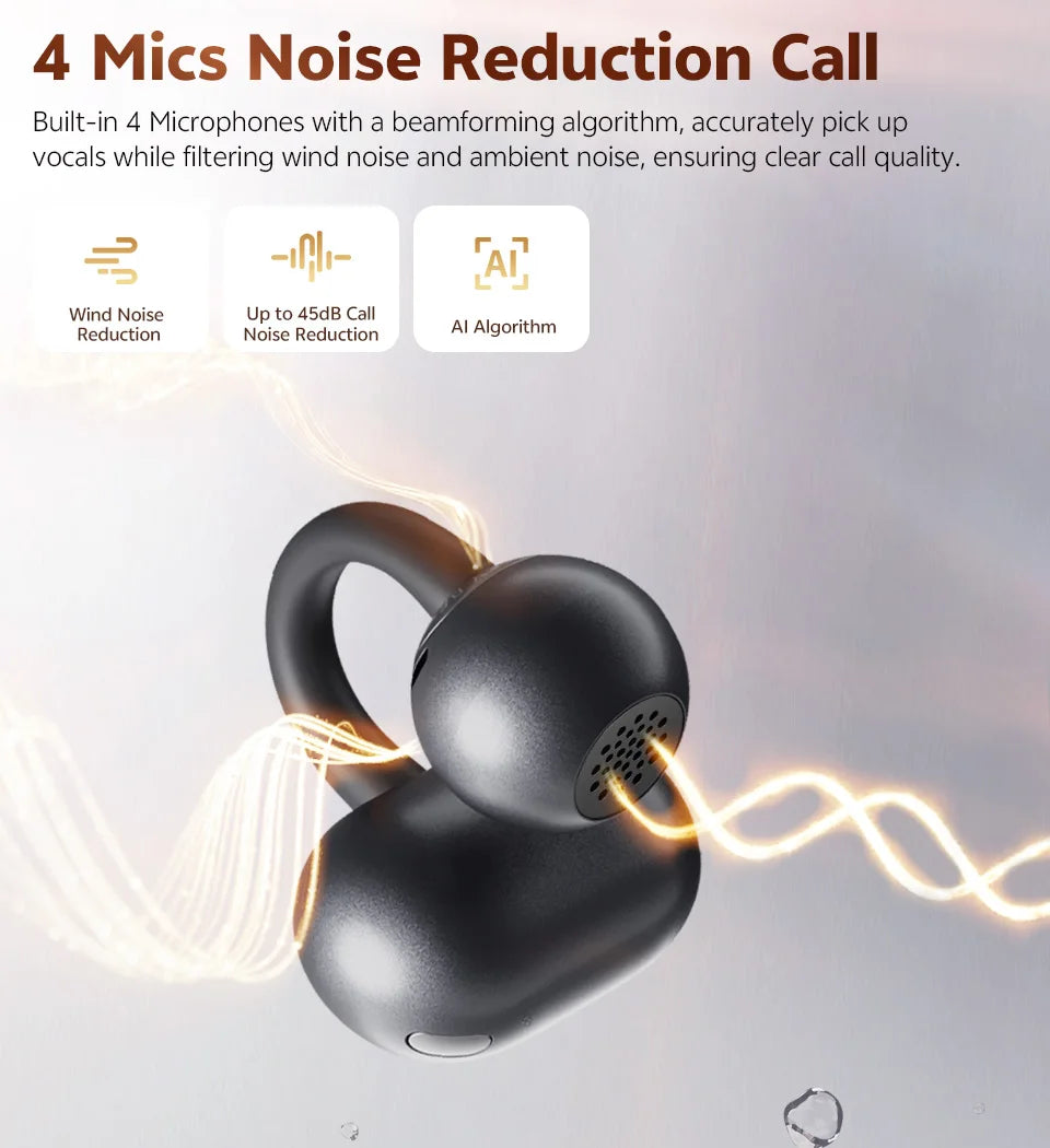 QCY CT06 Clip On Earbuds Crossky C50 Open Ear Wireless Bluetooth 6.0 Headphones with 4 Mic 35H Earbuds Comfortable for Running