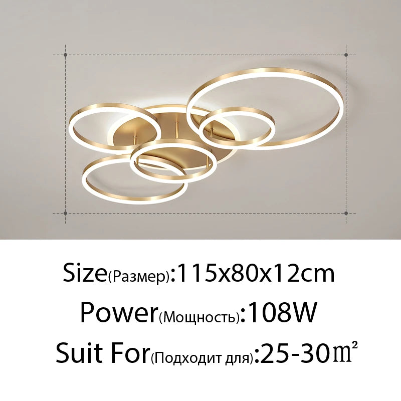 Modern Round Design Ceiling Lights For Living Room Bedroom Gold White Coffee Painted  Circle Rings Lighting Fixtures Luminaire