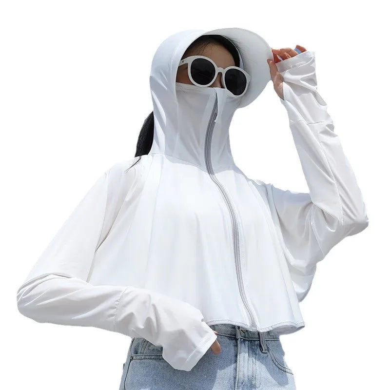 Summer UV Resistant Ice Silk Outdoor Large Brimmed Jacket, Breathable Loose Fitting Women's Sun Protection Clothing with Cape