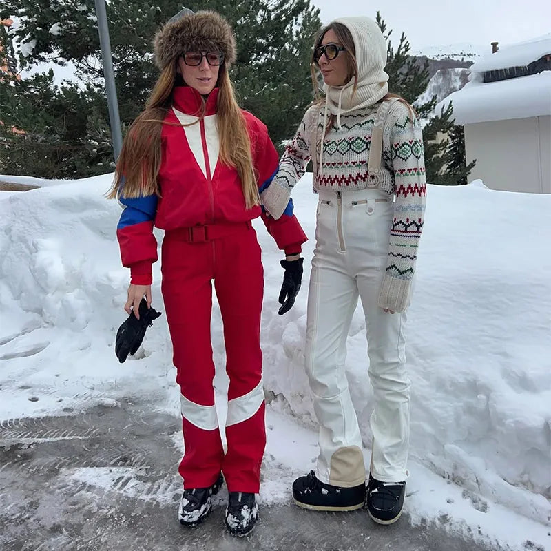 Casual Stand Collar Women Ski Jumpsuits Zippers Waist-Closed Thicken Lady Jumpsuit 2026 Autumn Winter Fashion Female Skiwear