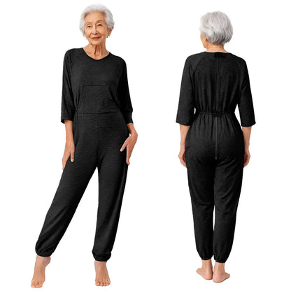 Women Special Need Adaptive Clothing Elderly Alzheimer Dementia Back Zipper Anti-Strip Nursing Jumpsuit Homewear Sleepwear