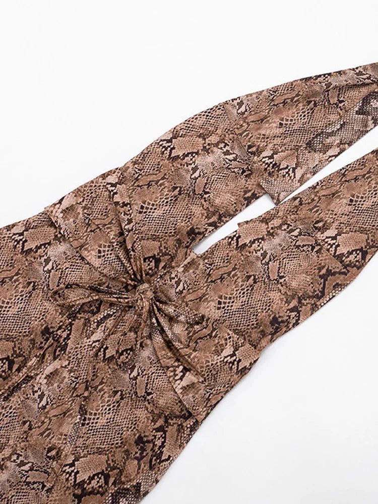 Beyprern Sexy Animal Print Halter Bandage Short Jumpsuit Women Backless Bodycon Rompers Streetwear One Pieces Playsuit