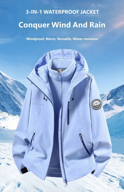 CHRLCK Men Women Hiking 3IN1 Jackets Waterproof Fleece Windproof Windbreaker Camping Climbing Trekking Outdoor Jacket Autumn