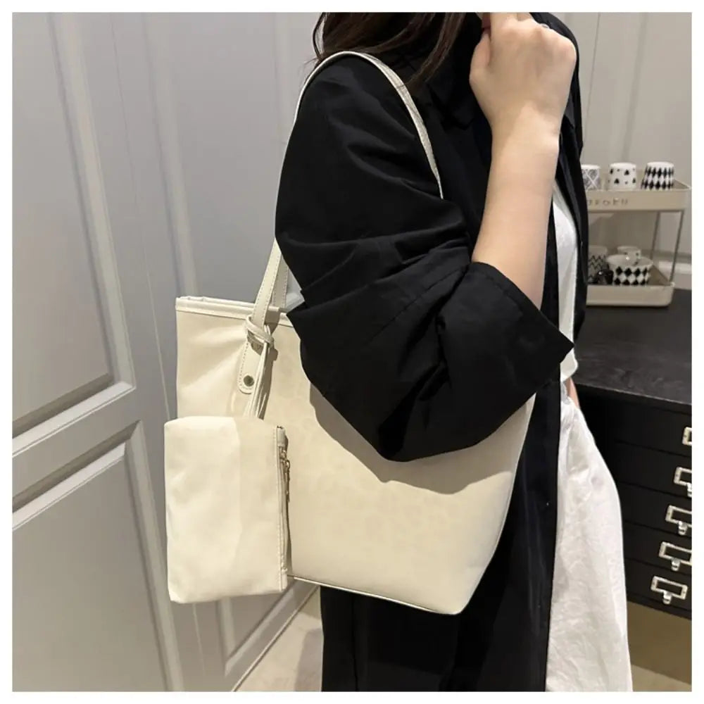 Vintage Leopard Print Women Tote Bag PU Leather Large Capacity Underarm Bag with Mini Bag Briefcase Bags