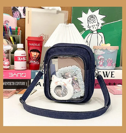 New Denim Ulzzang Ita Bags Female Transparent Badge Doll Show Crossbody Shoulder Bag Individuality Designer 2 Sides Bolso Mujer