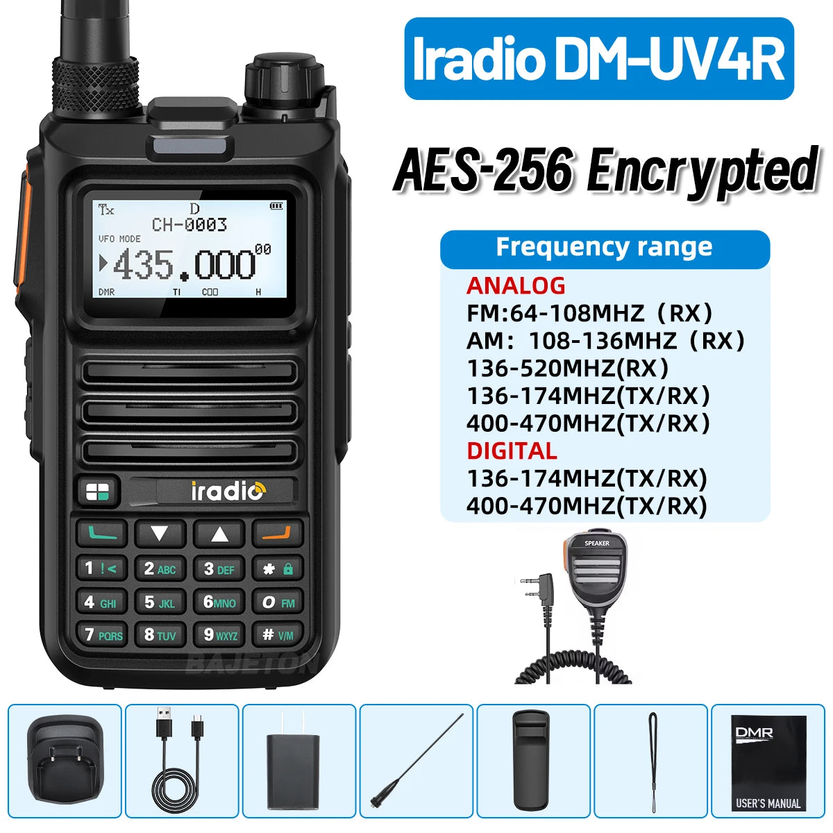 Iradio DM-UV4R DMR Walkie Talkie Dual Mode Dual Time Slot AES-256 Encryption Digital Analog SMS NOAA For RT-4D Ham Radio