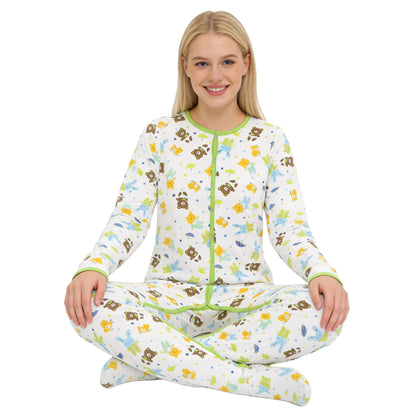 Cotton Teddy Printed Bodysuit with Foot / Adult Onesie with Foot / Adult Baby Romper / ABDL Clothes / Printed Adult Bodysuit