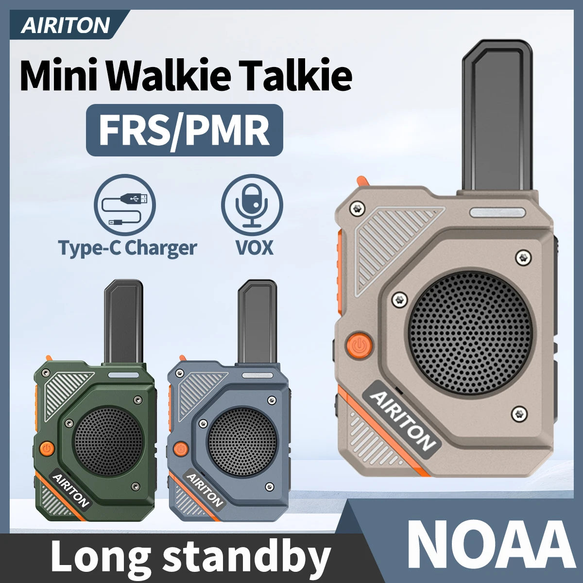2PCS AIRITON AI-168 Mini Walkie Talkie Rechargable PMR/FRS Portable Long Range NOAA Type-C Charger for Trip Business Ham Radio