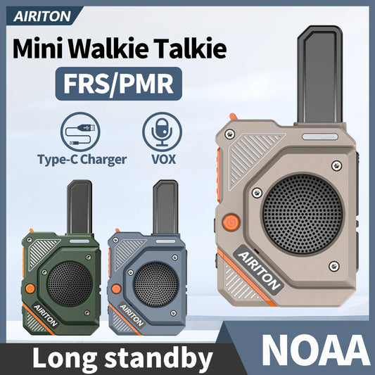 2PCS AIRITON AI-168 Mini Walkie Talkie Rechargable PMR/FRS Portable Long Range NOAA Type-C Charger for Trip Business Ham Radio