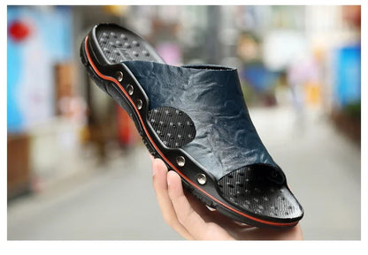Men Summer Slippers Breathable Luxury Sandals Shoes Beach Classics Leather Mens Slippers Outdoor Flip Flop Indoor Slides Man