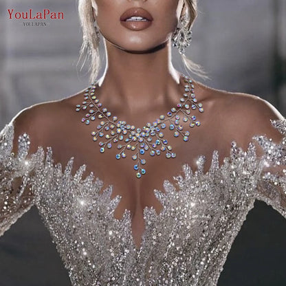 YouLaPan Shiny Crystal Bridal Necklace Ladies Women Collar Chain Choker Wedding Party Rhinestone Brides Accessories HN01