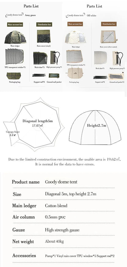 Classic Waterproof Geodesic Coody Dome Beige Inflatable Tent Family Outdoor Glamping Canopy Air House Tent