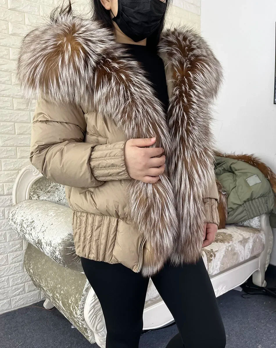 MMK 2023 Winter Women Warm White Duck Down Jacket Natural Real Fox Fur Collar Hood Puffer Coat Thick Luxury Outerwear
