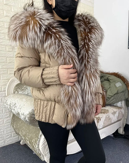 MMK 2023 Winter Women Warm White Duck Down Jacket Natural Real Fox Fur Collar Hood Puffer Coat Thick Luxury Outerwear
