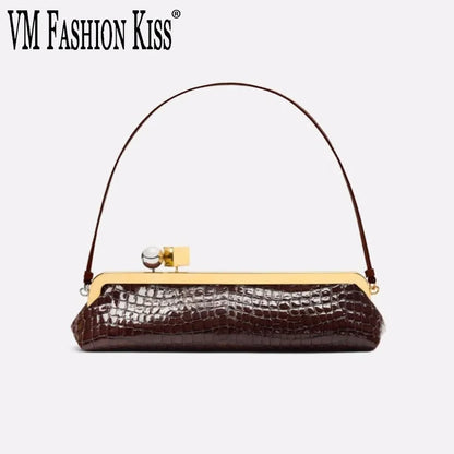 Women Long Armpits Clutch Bag With Removable Shoulder Strap Fashionable Party Bag Luxury Designer Clip Handbag Purses For Ladies